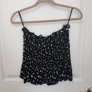 Strapless floral ruffle top
